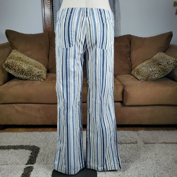 Express Precision Fit Retro Blue White Striped Wide Leg Cotton Pants Size 9/10 - Picture 2 of 8
